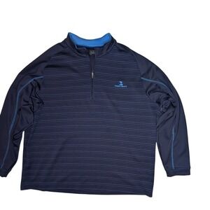 Pebble Beach Performance Mens XXL Navy Blue Striped 1/4 Zip Pullover Golf Logo